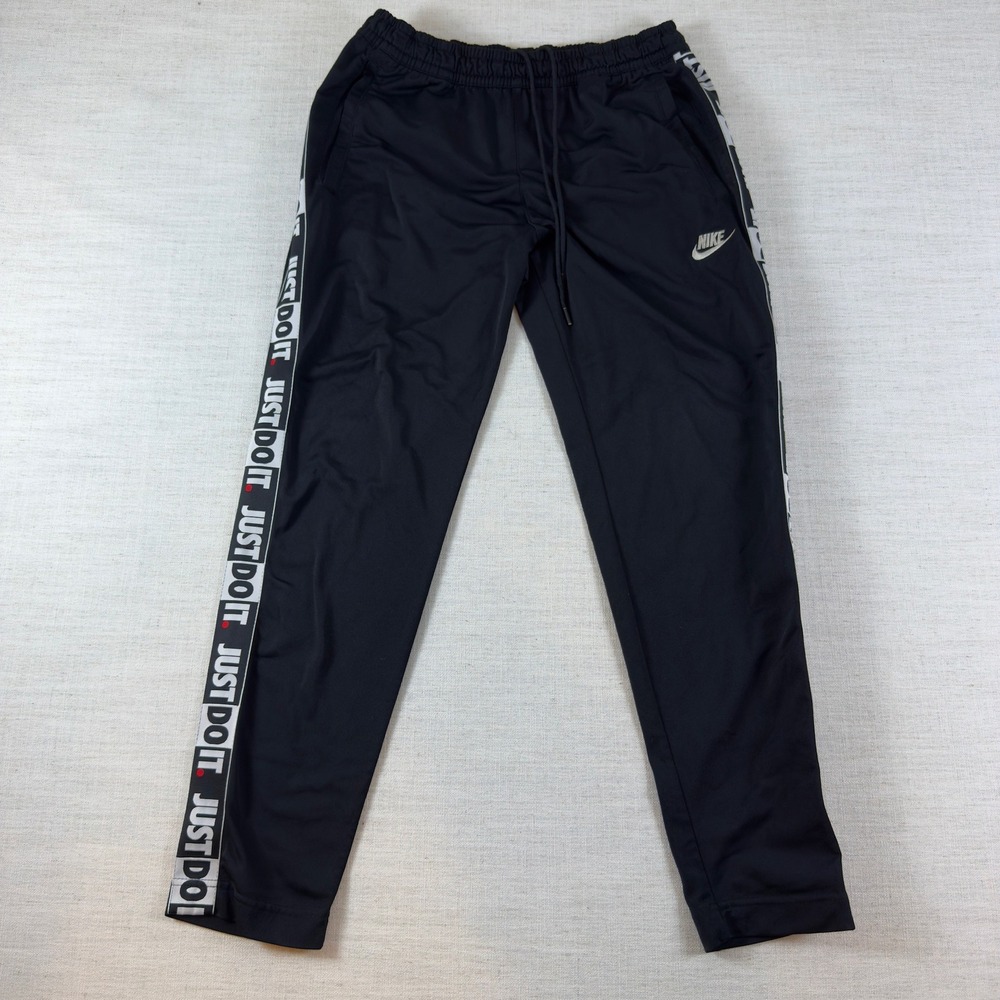 Nike Mens Just Do It Tape Logo Track Pants Black Tapered Joggers Size M